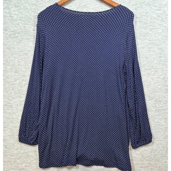 Lands End‎ Womens Polka Dot Long Sleeve Blouse Navy Blue Size L - Picture 6 of 6